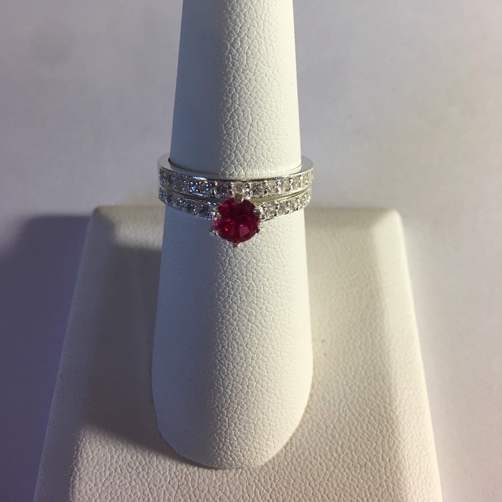 Sterling Silver Red/Clear CZ Stone Eternity Ring